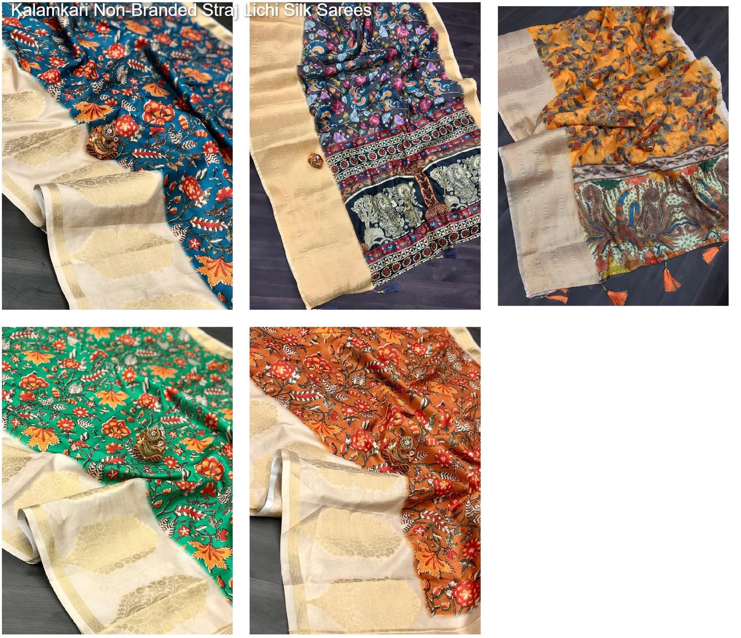 Kalamkari Non-Branded Straj Lichi Silk Sarees
