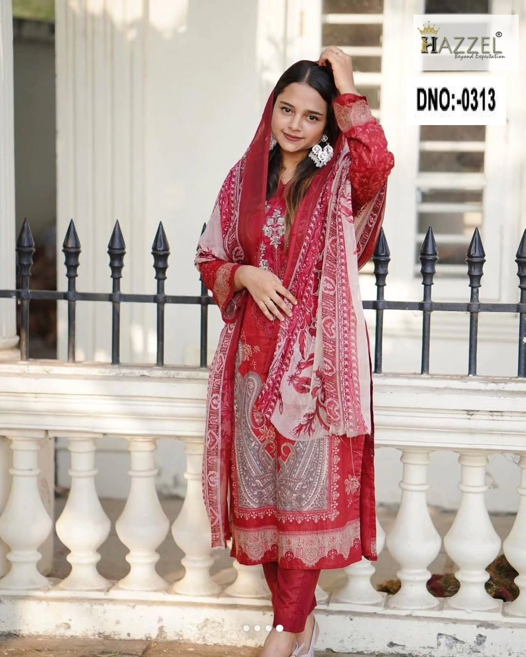 0313 Maroon Hazzel Printed Pakistani Patch Suits