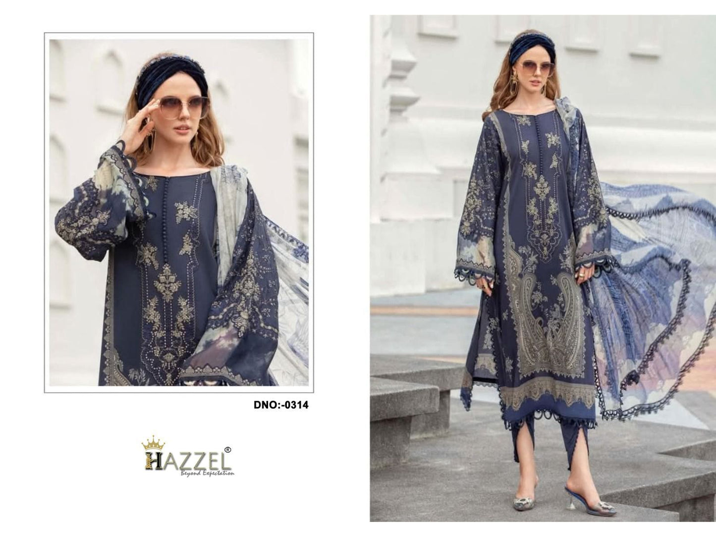 0314 Blue Hazzel Printed Pakistani Patch Suits