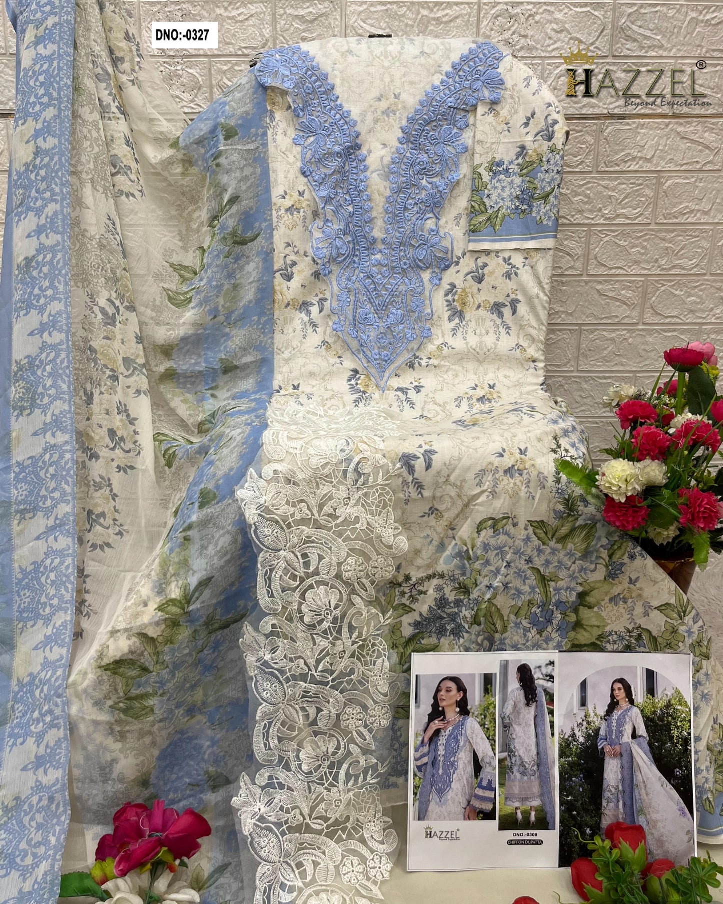 0327 Needle Wonder Hazzel Printed Pakistani Patch Suits