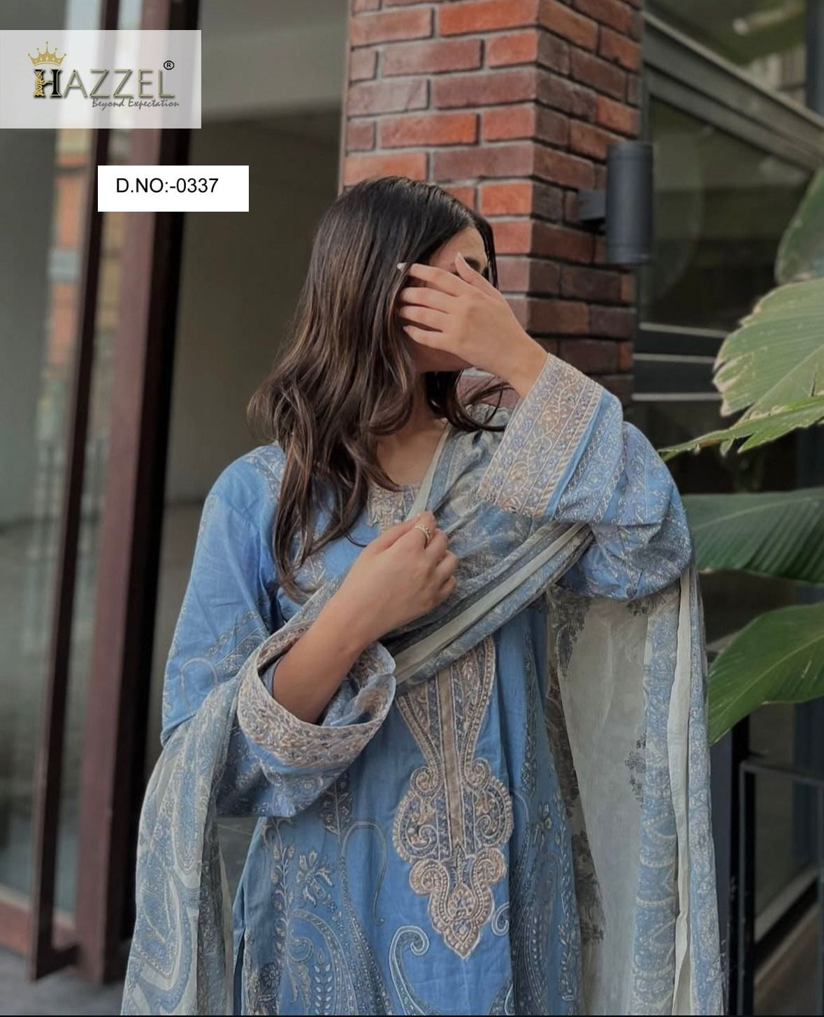 0337 Sky Hazzel Printed Pakistani Patch Suits