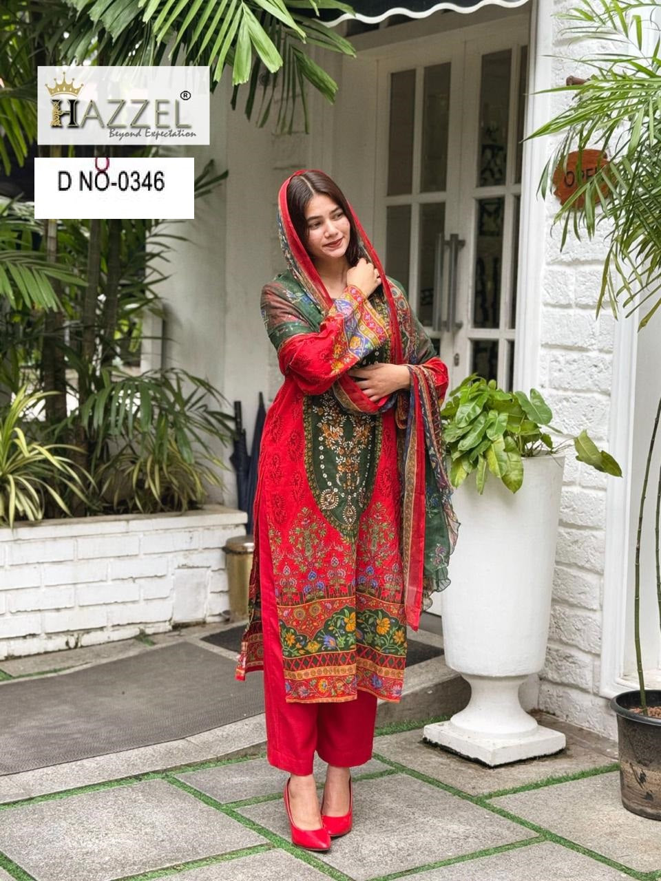0346 Red Hazzel Emeboidered Pakistani Salwar Suits