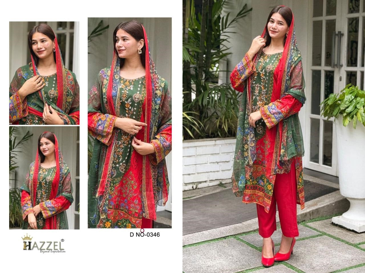 0346 Red Hazzel Emeboidered Pakistani Salwar Suits