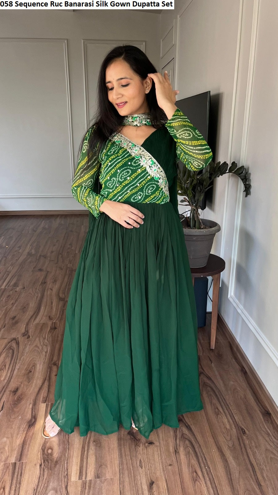 058 Sequence Ruc Banarasi Silk Gown Dupatta Set