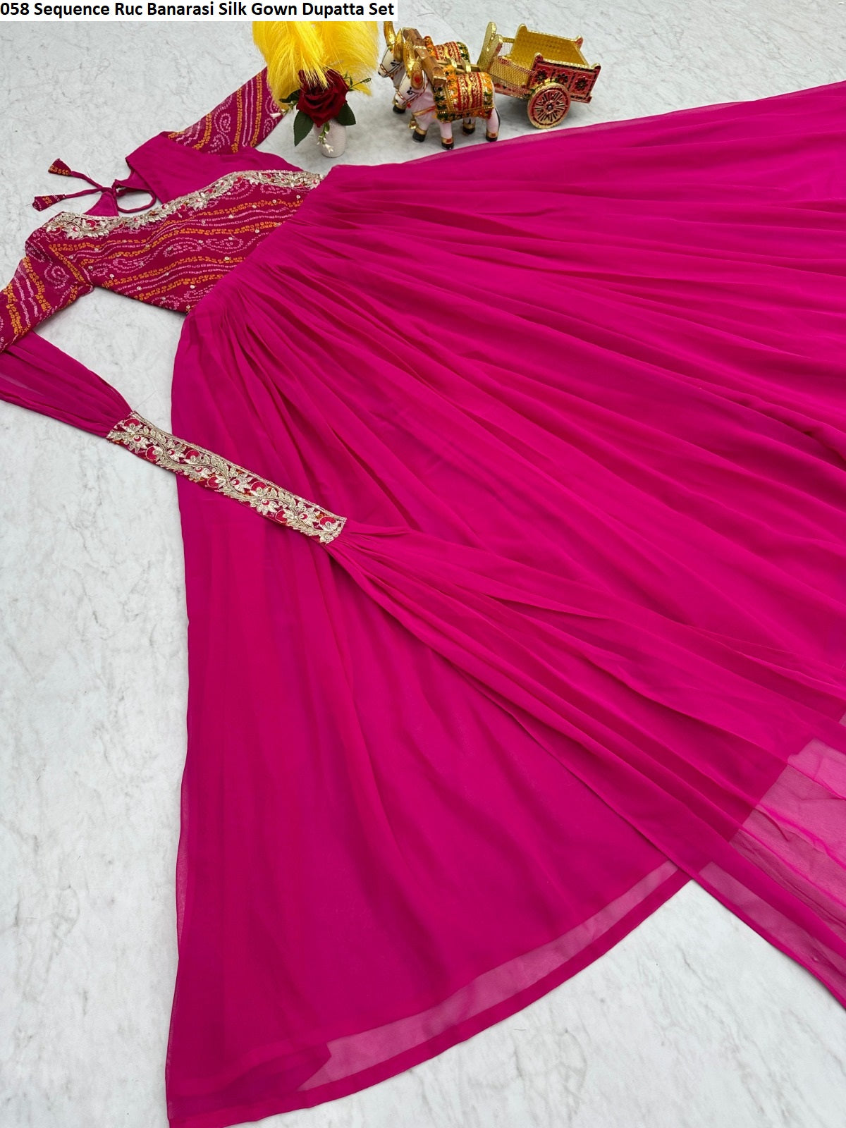 058 Sequence Ruc Banarasi Silk Gown Dupatta Set