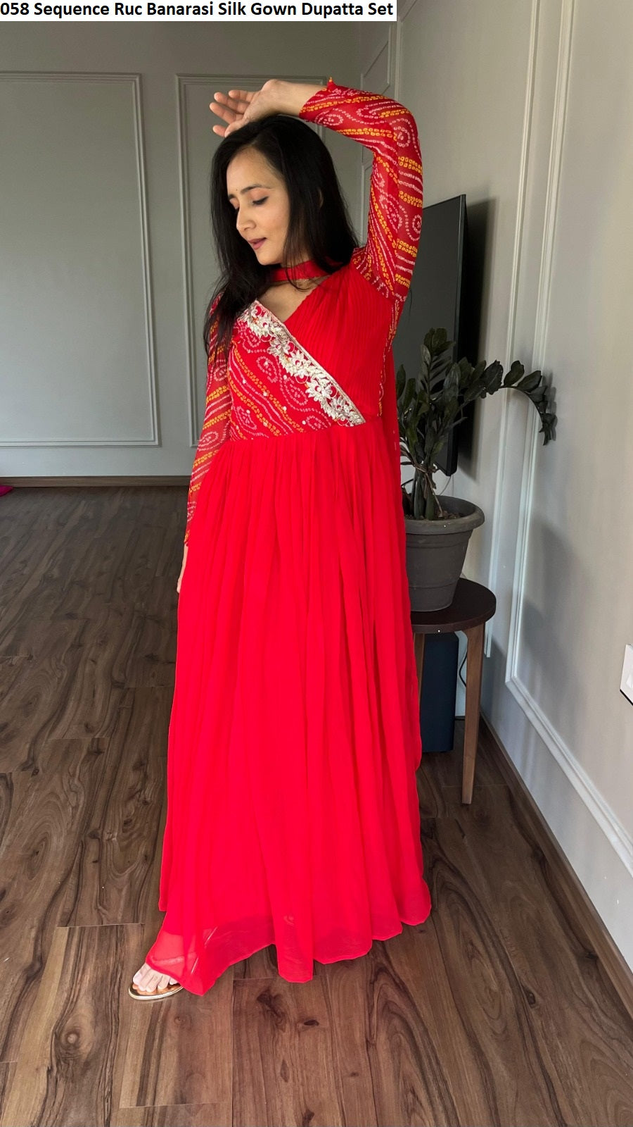 058 Sequence Ruc Banarasi Silk Gown Dupatta Set