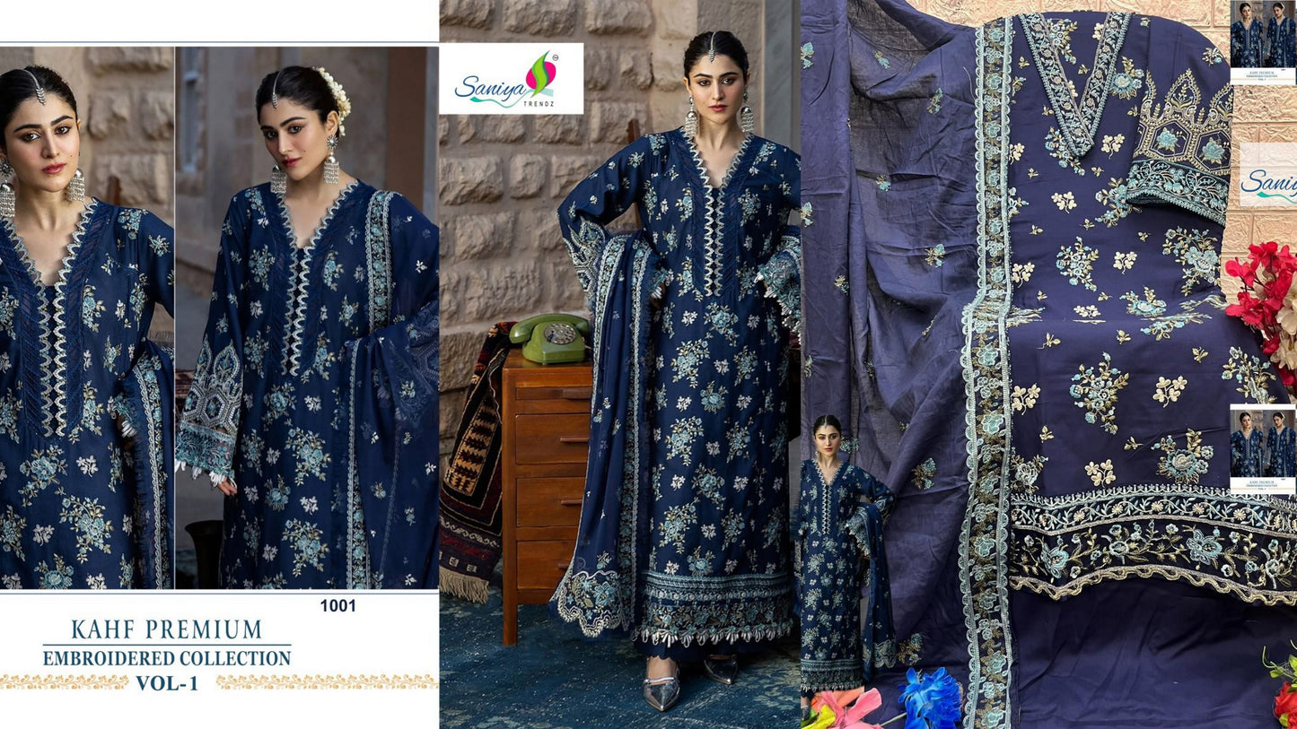 1001 Kahf Premium Embroidered Collection Vol 1 Saniya Trendz Cotton Pakistani Salwar Suits