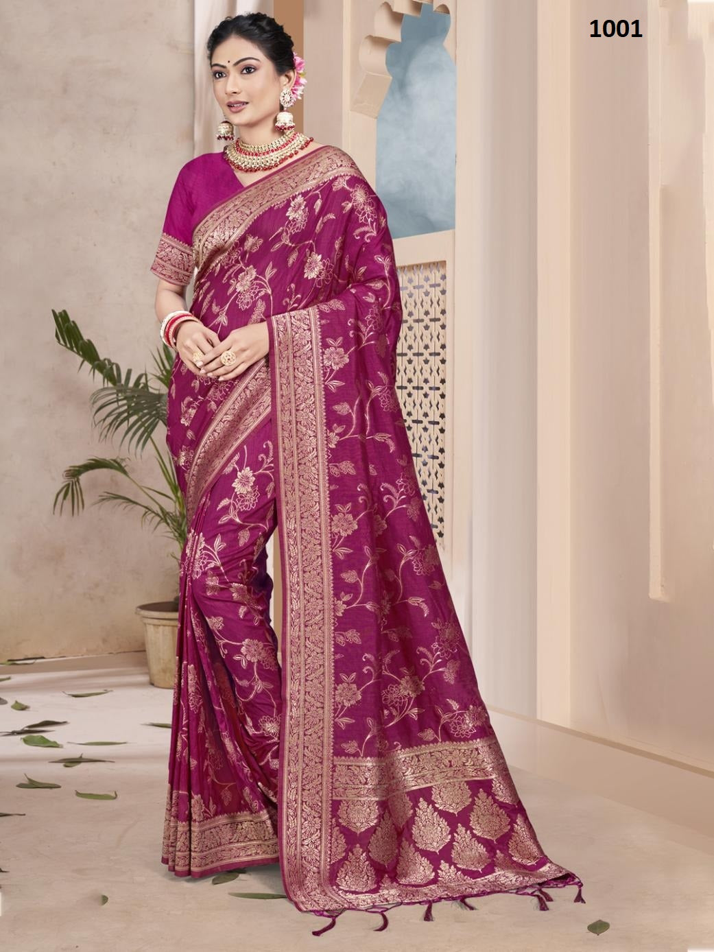 1001 Kamdhenu Silk Bunawat Cotton Silk Sarees
