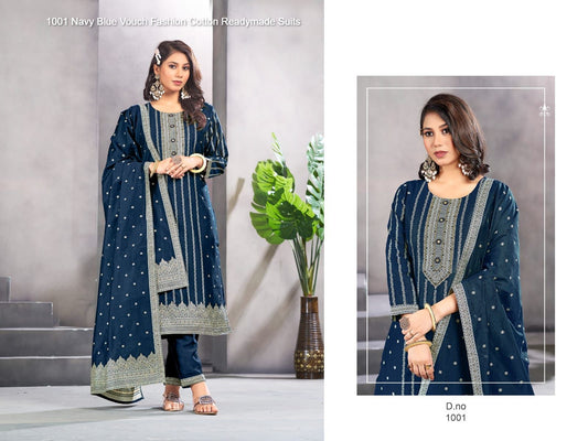 1001 Navy Blue Vouch Fashion Cotton Readymade Suits