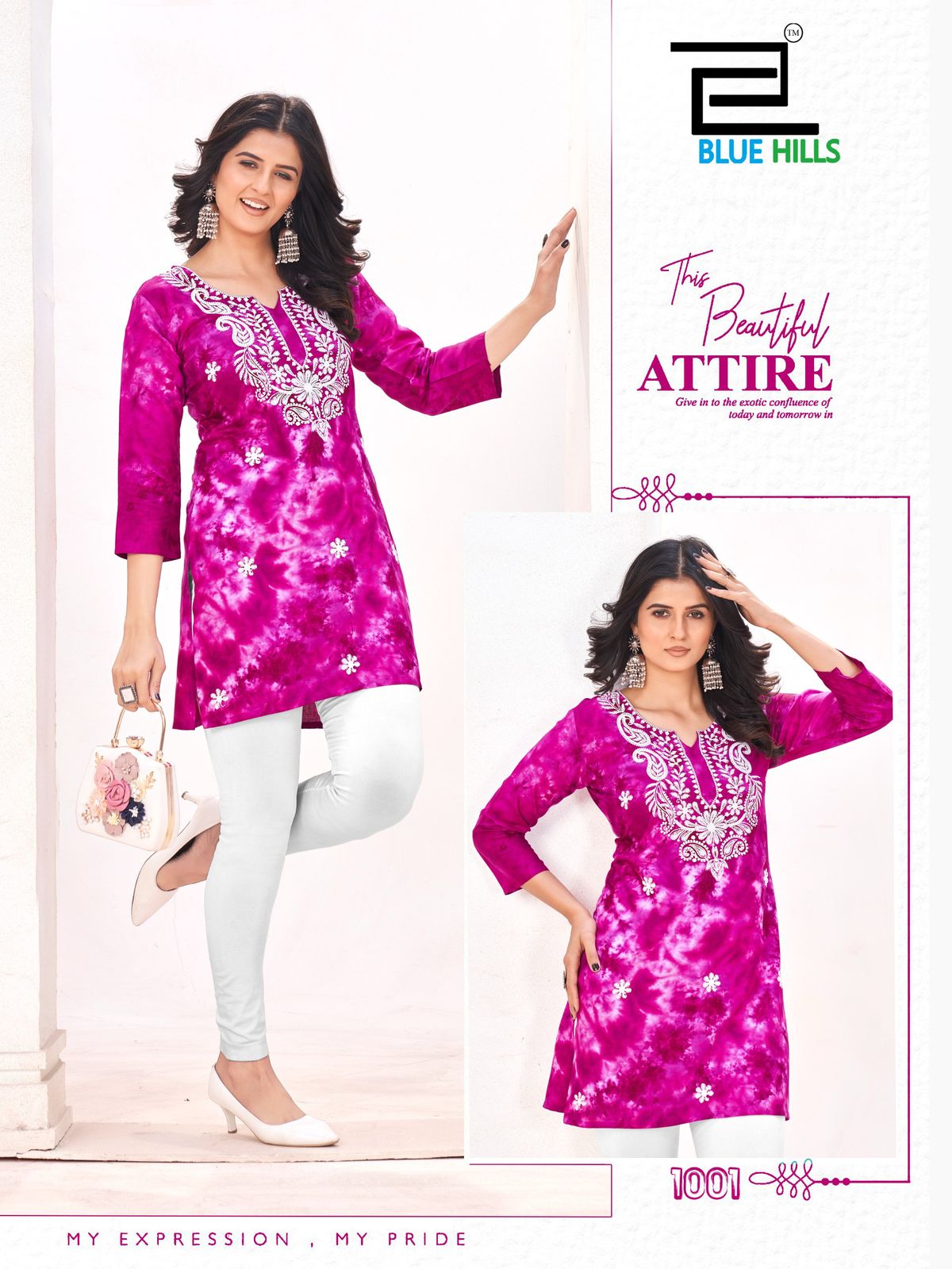 1001 Tye Dye Bluehills Viscose Rayon Short Kurti