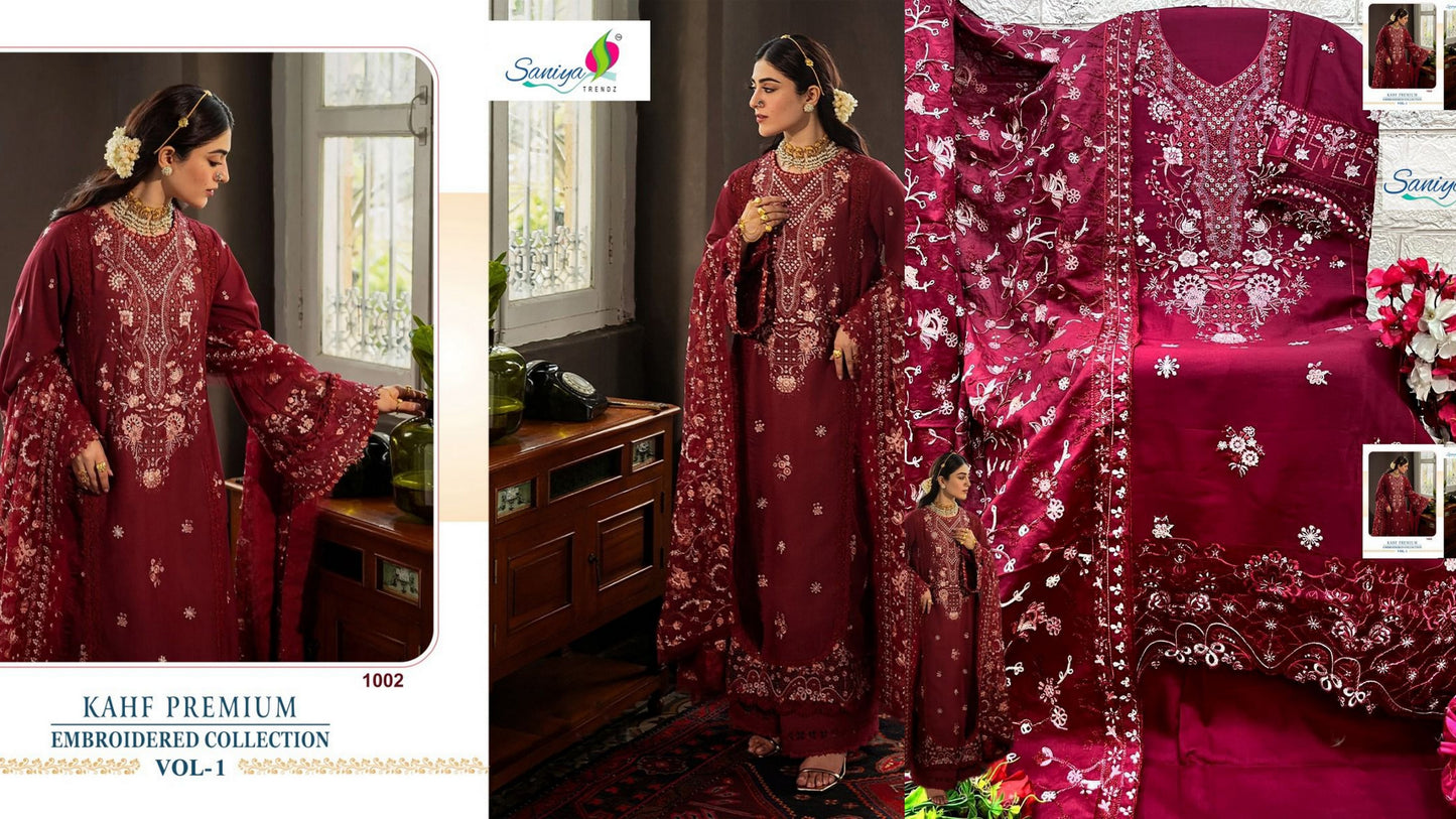 1002 Kahf Premium Embroidered Collection Vol 1 Saniya Trendz Cotton Pakistani Salwar Suits