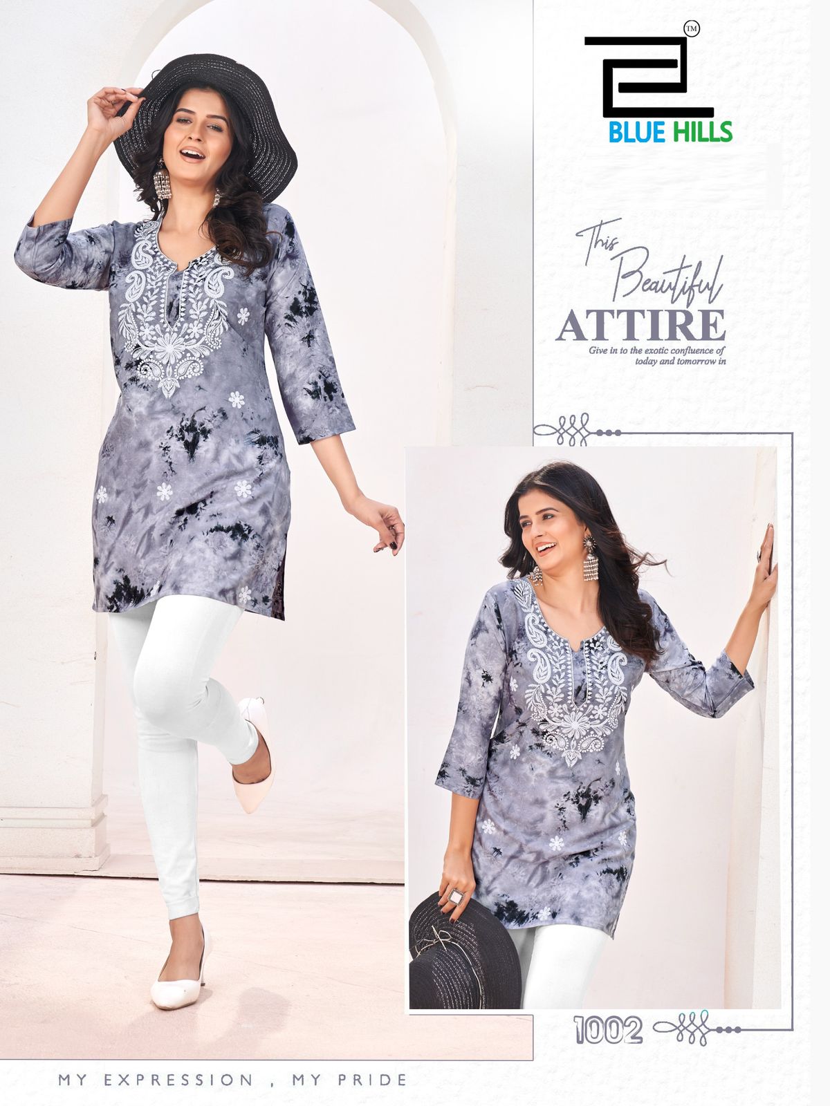 1002 Tye Dye Bluehills Viscose Rayon Short Kurti