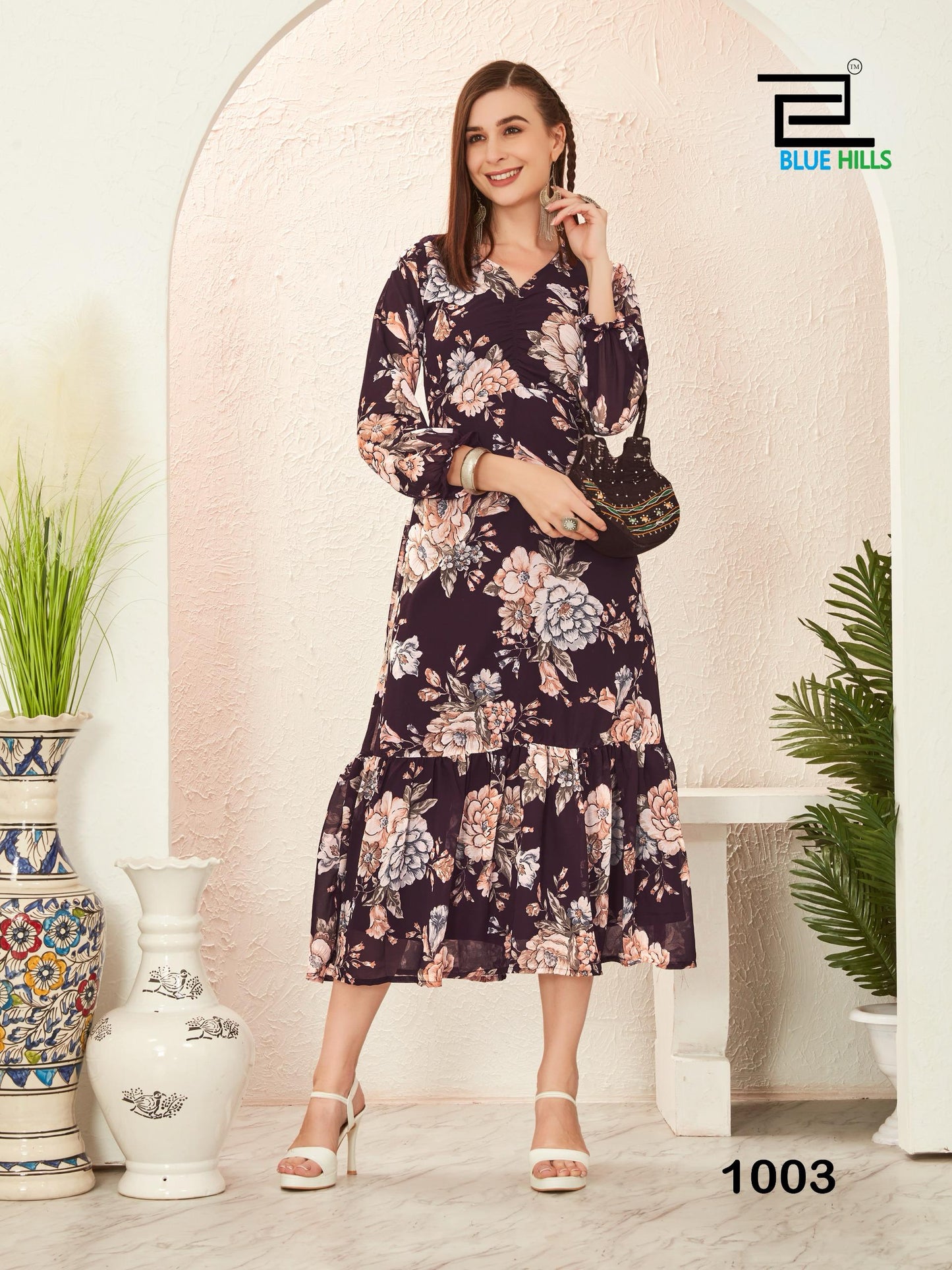 1003 Blossom Bluehills Georgette Kurti