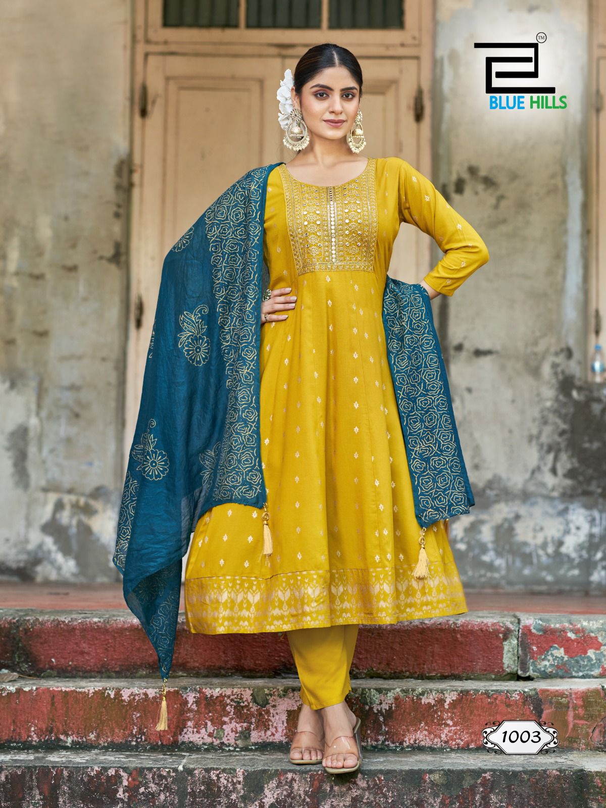 1003 Festival Special Bluehills Heavy Rayon Readymade Suits