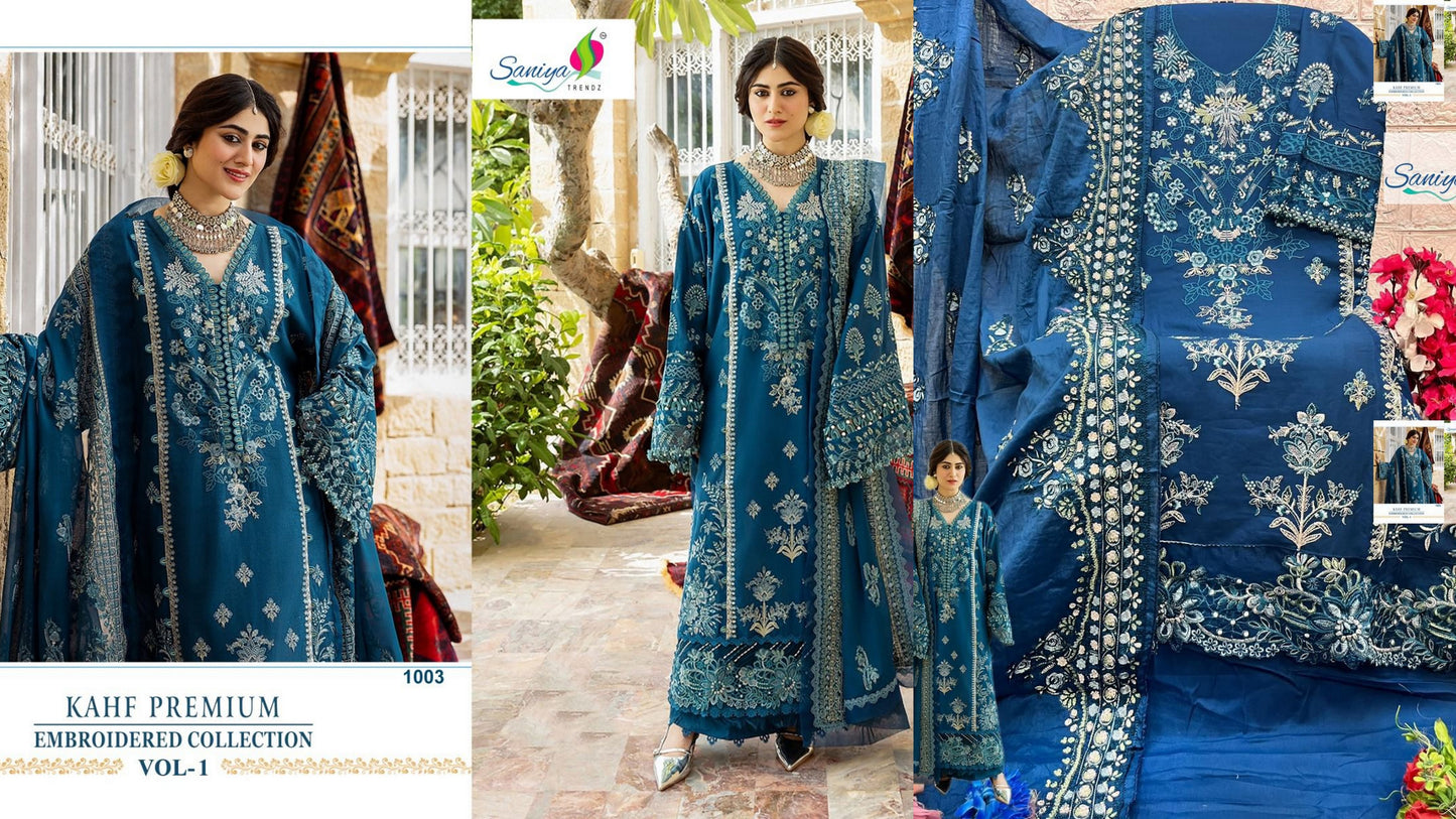 1003 Kahf Premium Embroidered Collection Vol 1 Saniya Trendz Cotton Pakistani Salwar Suits