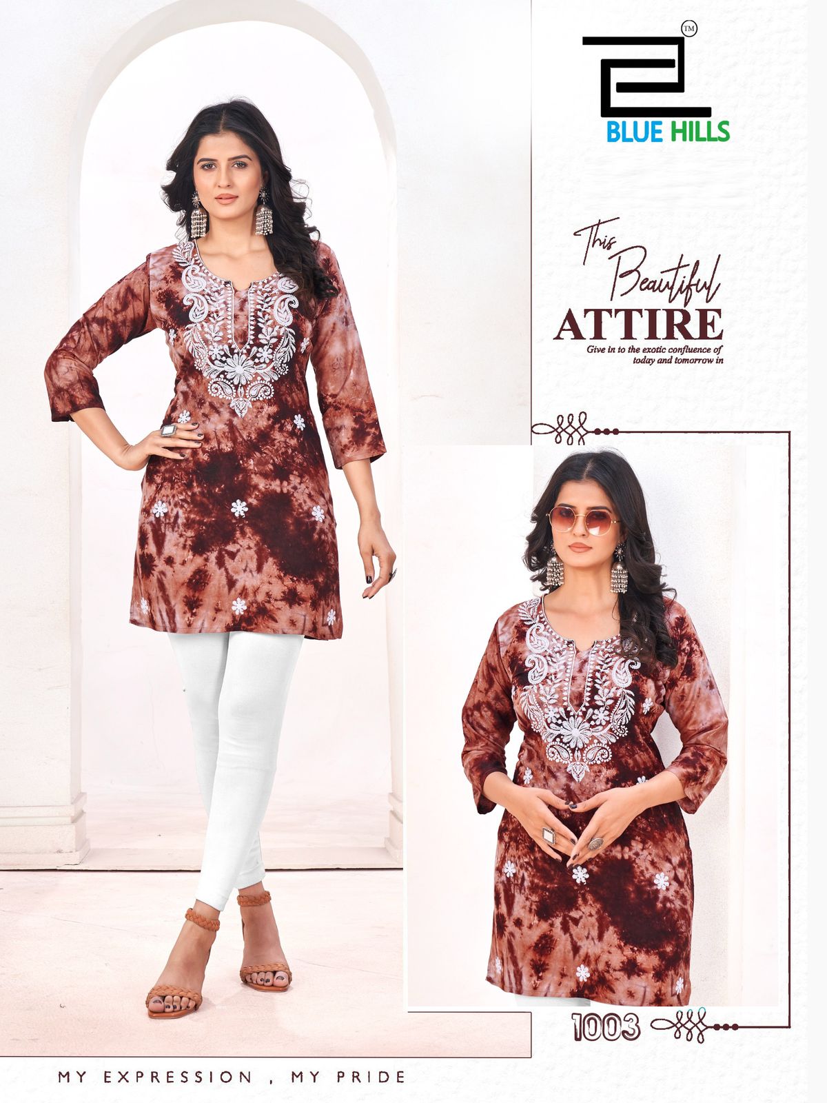 1003 Tye Dye Bluehills Viscose Rayon Short Kurti