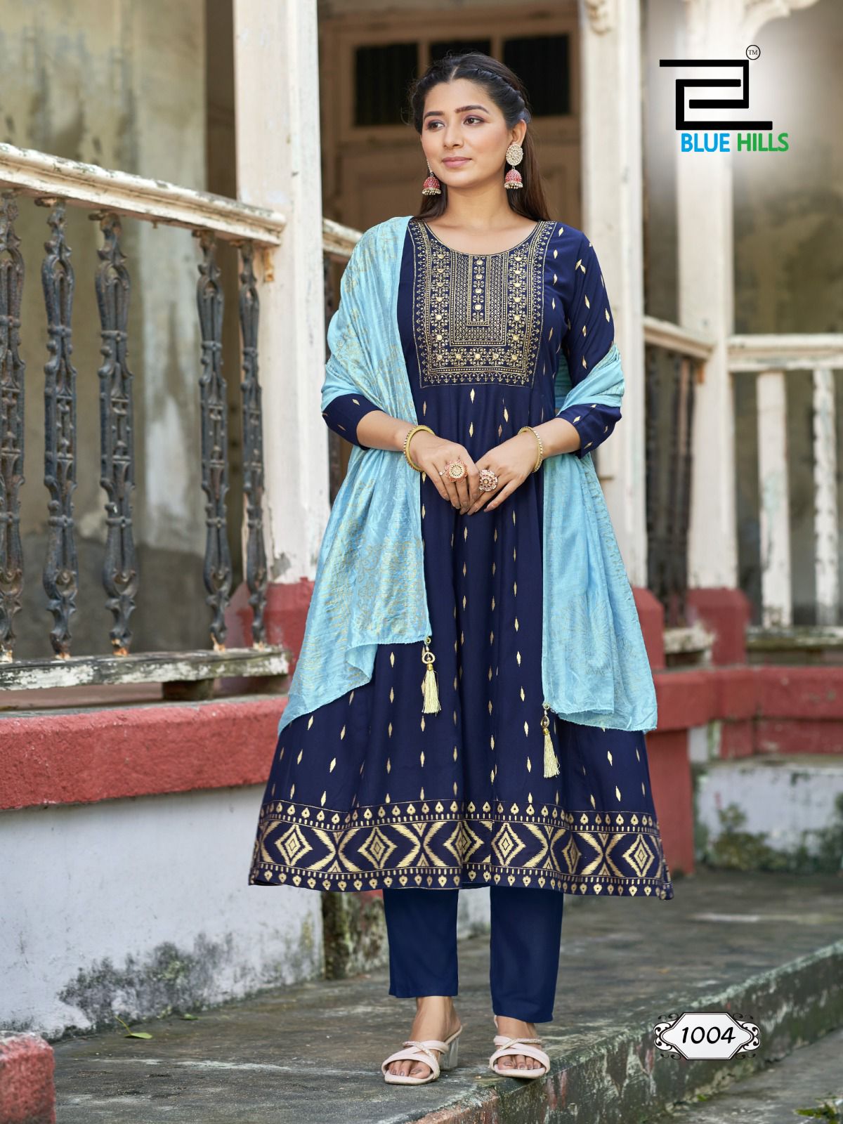 1004 Festival Special Bluehills Heavy Rayon Readymade Suits