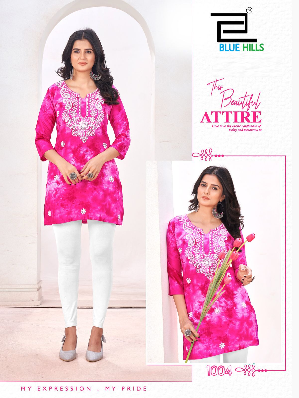 1004 Tye Dye Bluehills Viscose Rayon Short Kurti
