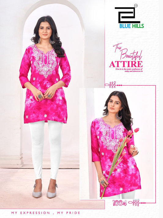 1004 Tye Dye Bluehills Viscose Rayon Short Kurti