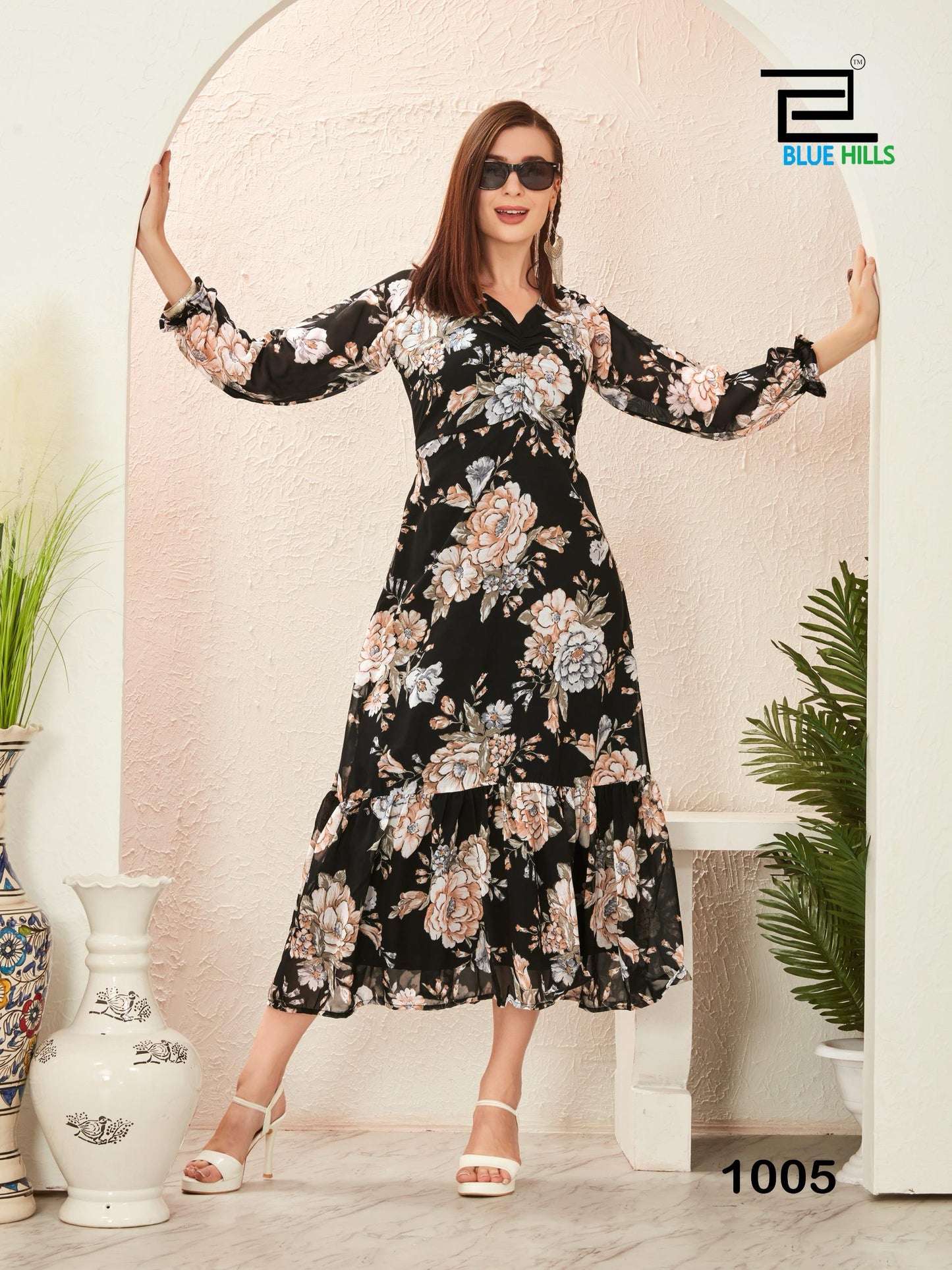 1005 Blossom Bluehills Georgette Kurti