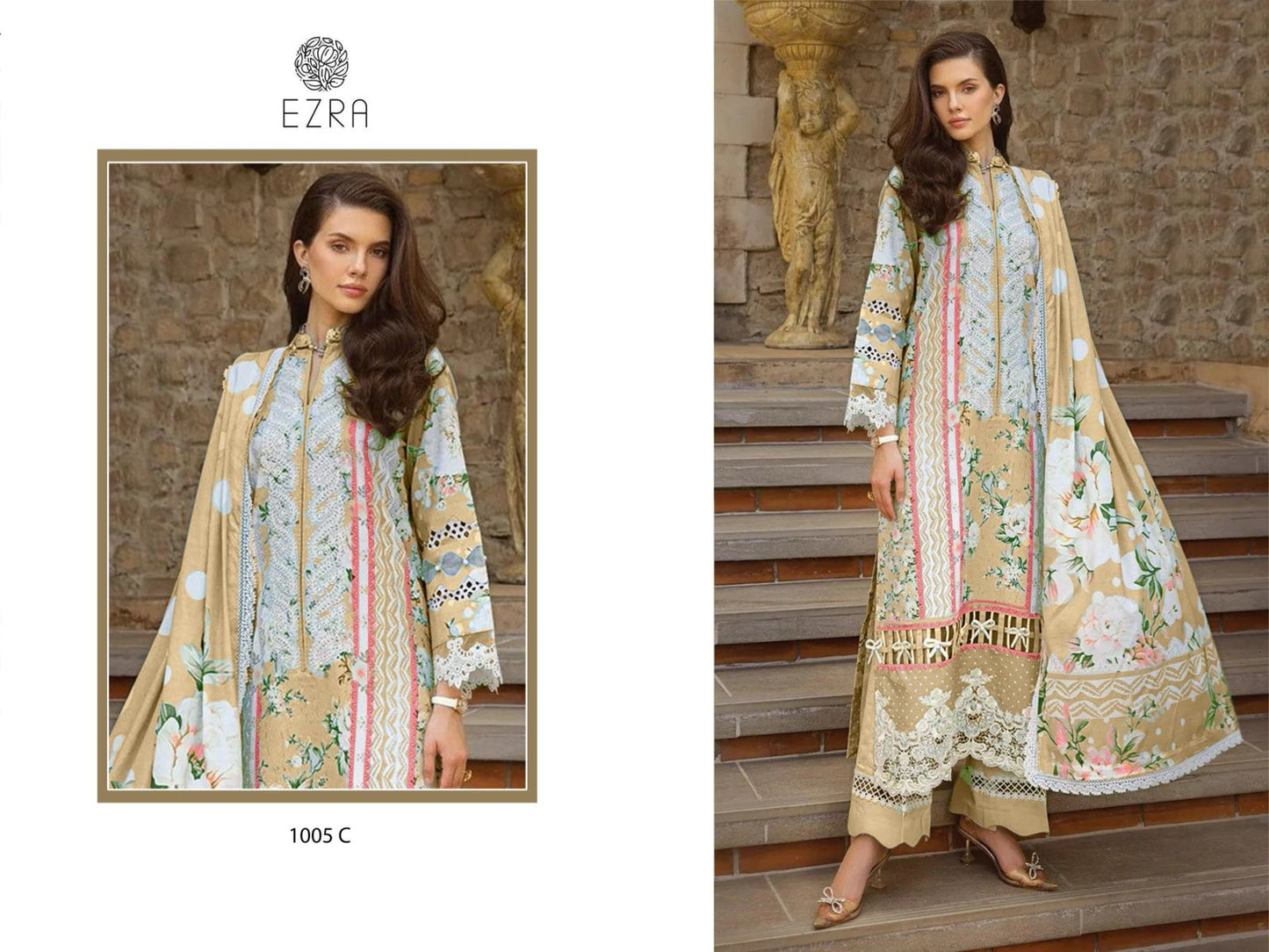 1005 C Ezra Embroidery Pakistani Patch Suits
