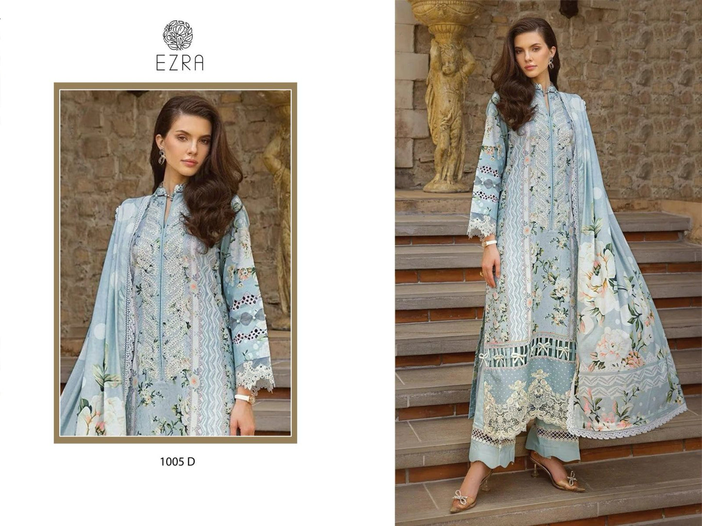 1005 D Ezra Embroidery Pakistani Patch Suits