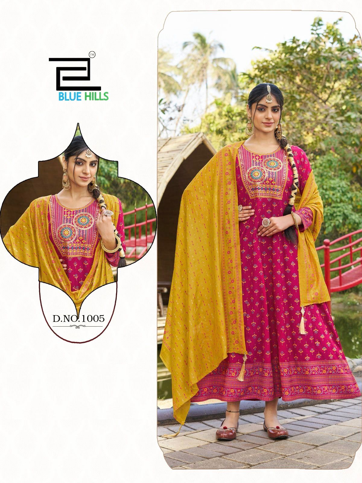 1005 Masakali Vol 7 Bluehills Heavy Rayon Gown Dupatta Set