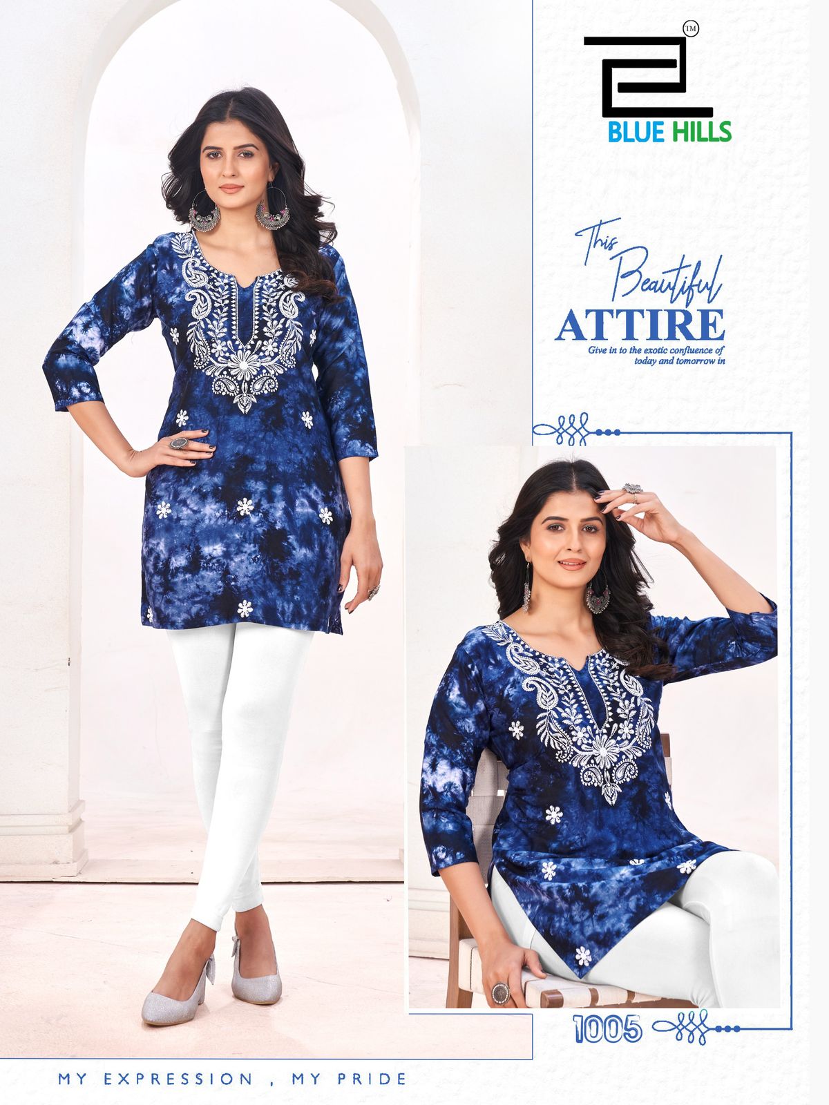 1005 Tye Dye Bluehills Viscose Rayon Short Kurti