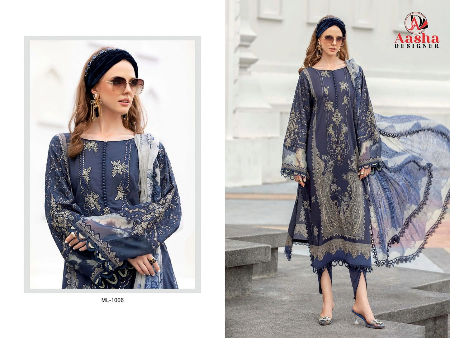 1006 Aasha Designer Printed Pakistani Patch Suits
