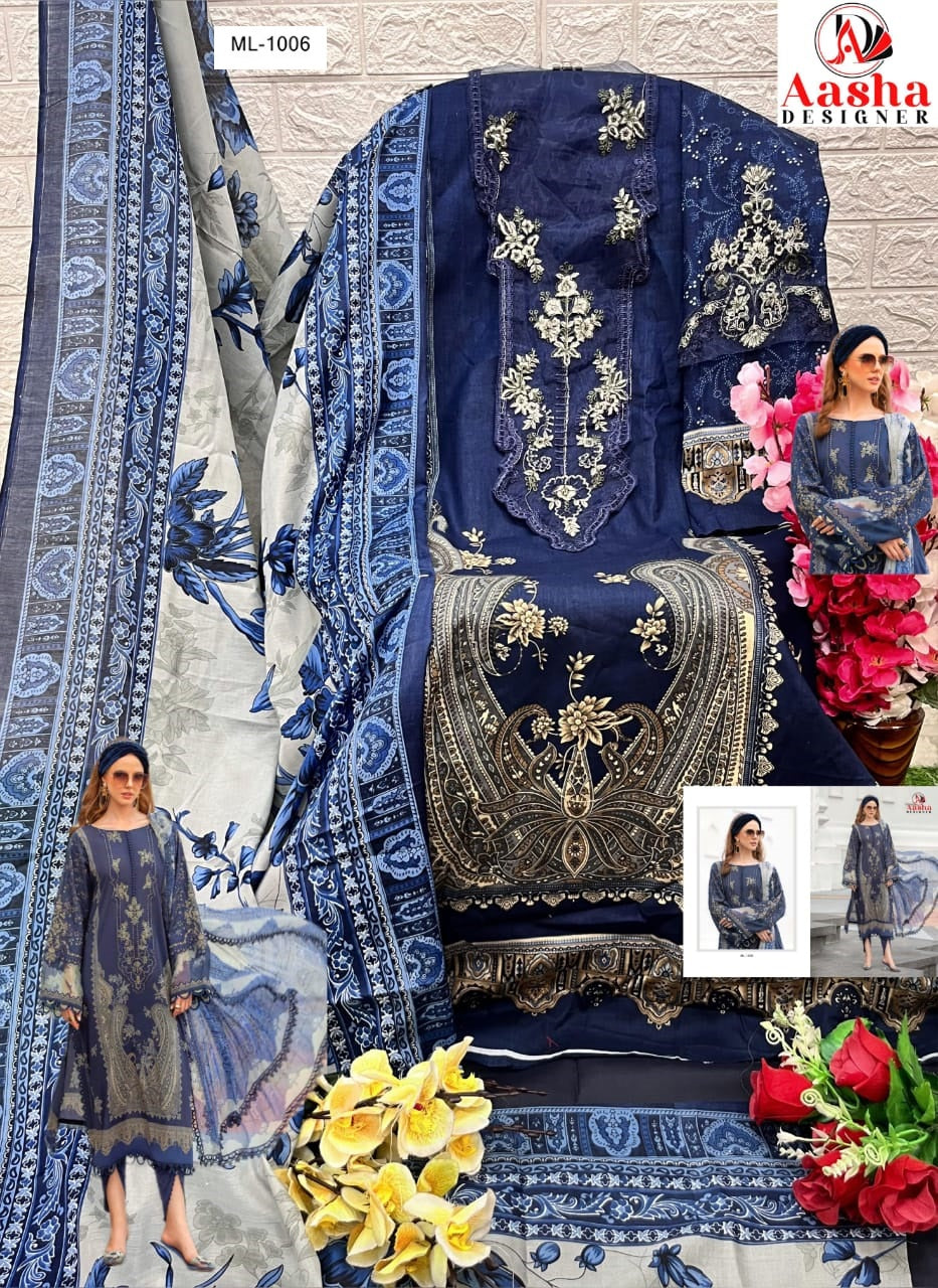 1006 Aasha Designer Printed Pakistani Patch Suits