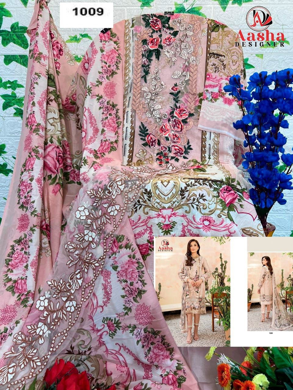 1009 Aasha Designer Printed Pakistani Patch Suits