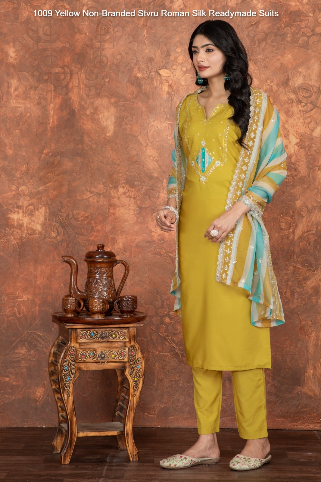 1009 Yellow Non-Branded Stvru Roman Silk Readymade Suits