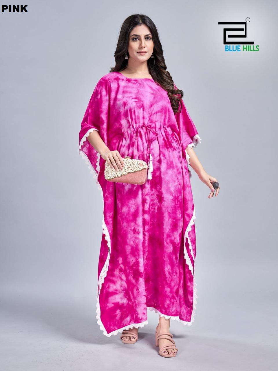 101-Pink Bluehills Heavy Rayon Kaftan