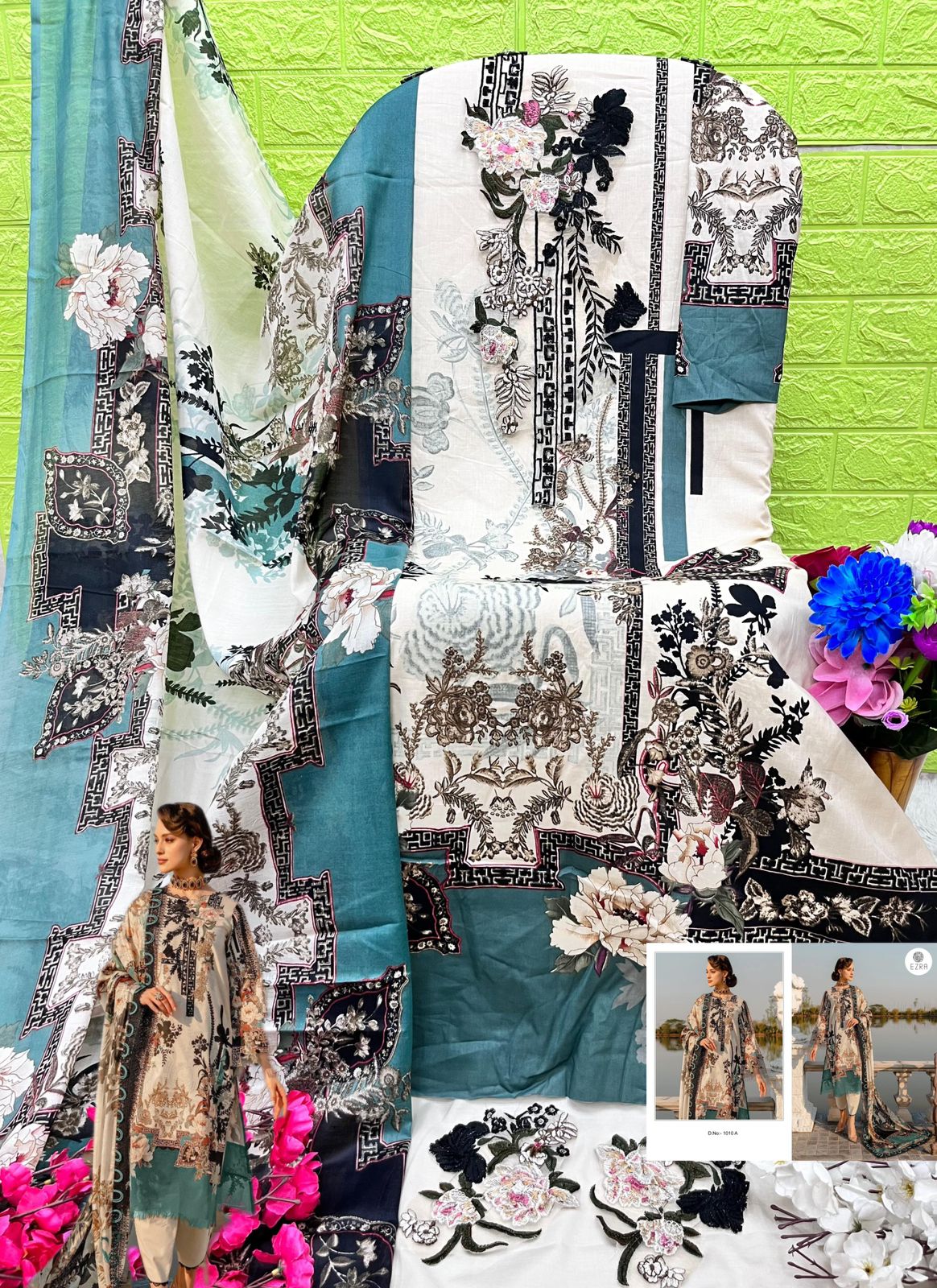 1010A Ezra Embroidery Pakistani Patch Suits