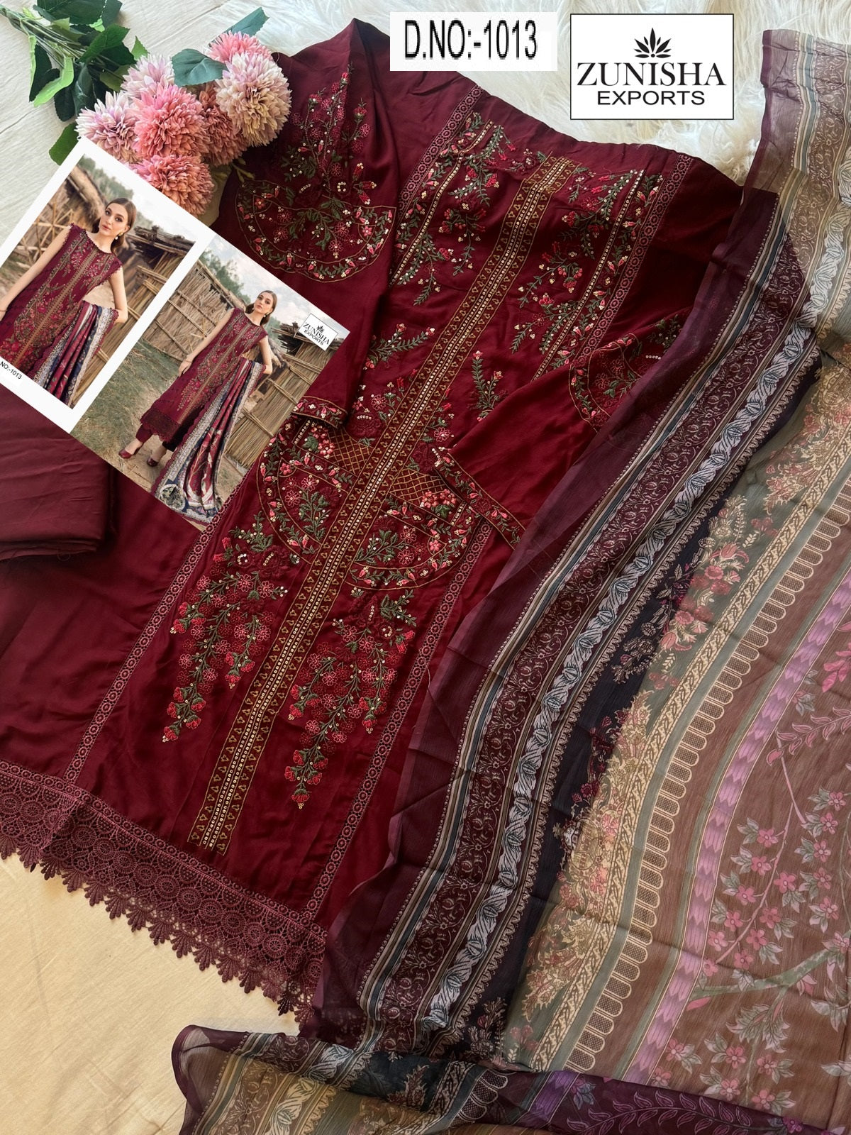 1013 Maroon Zunisha Exports Embroidery Pakistani Salwar Suits