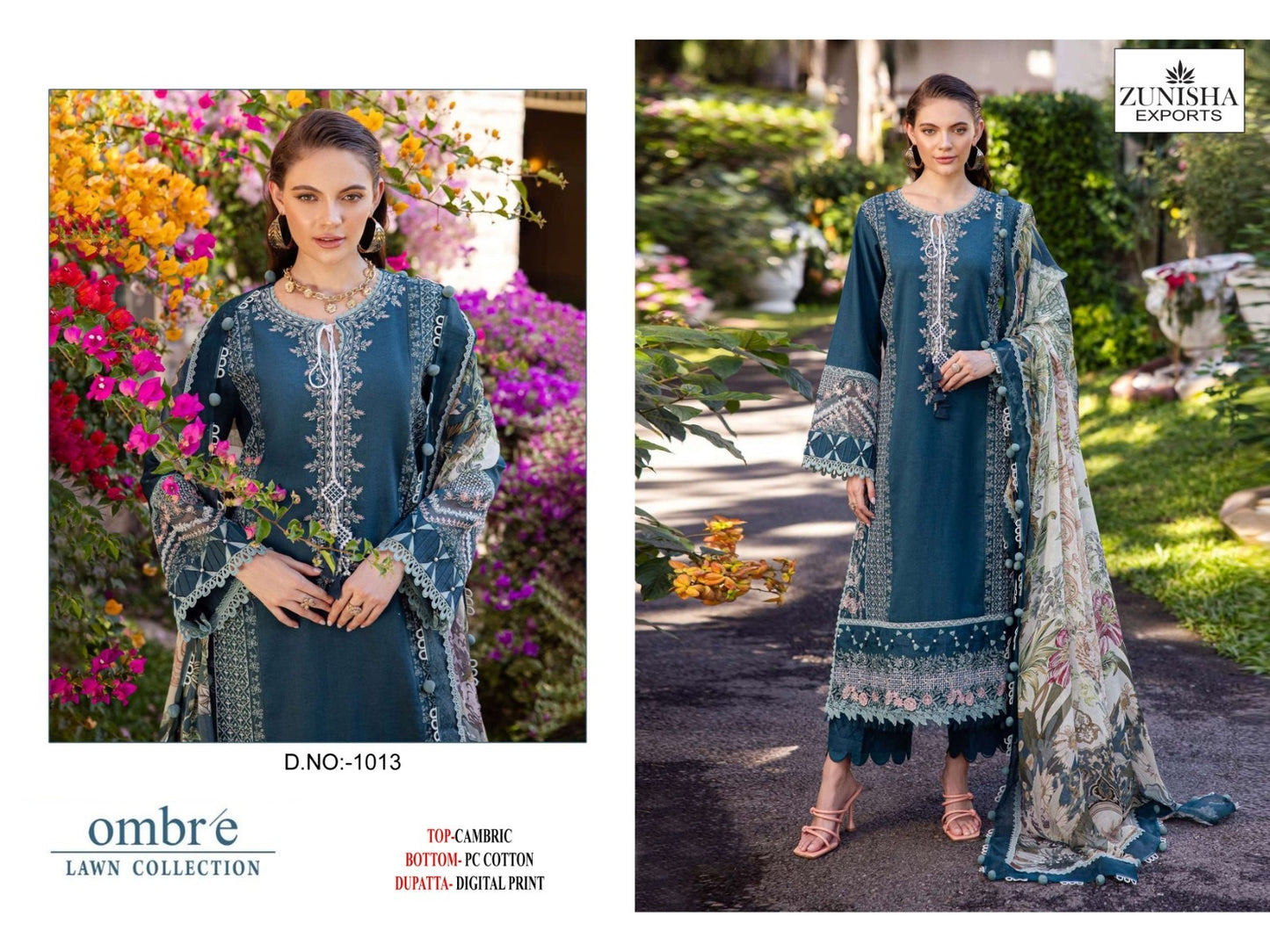 1013 Ombre Lawn Collection Zunisha Exports Embroidery Pakistani Salwar Suits