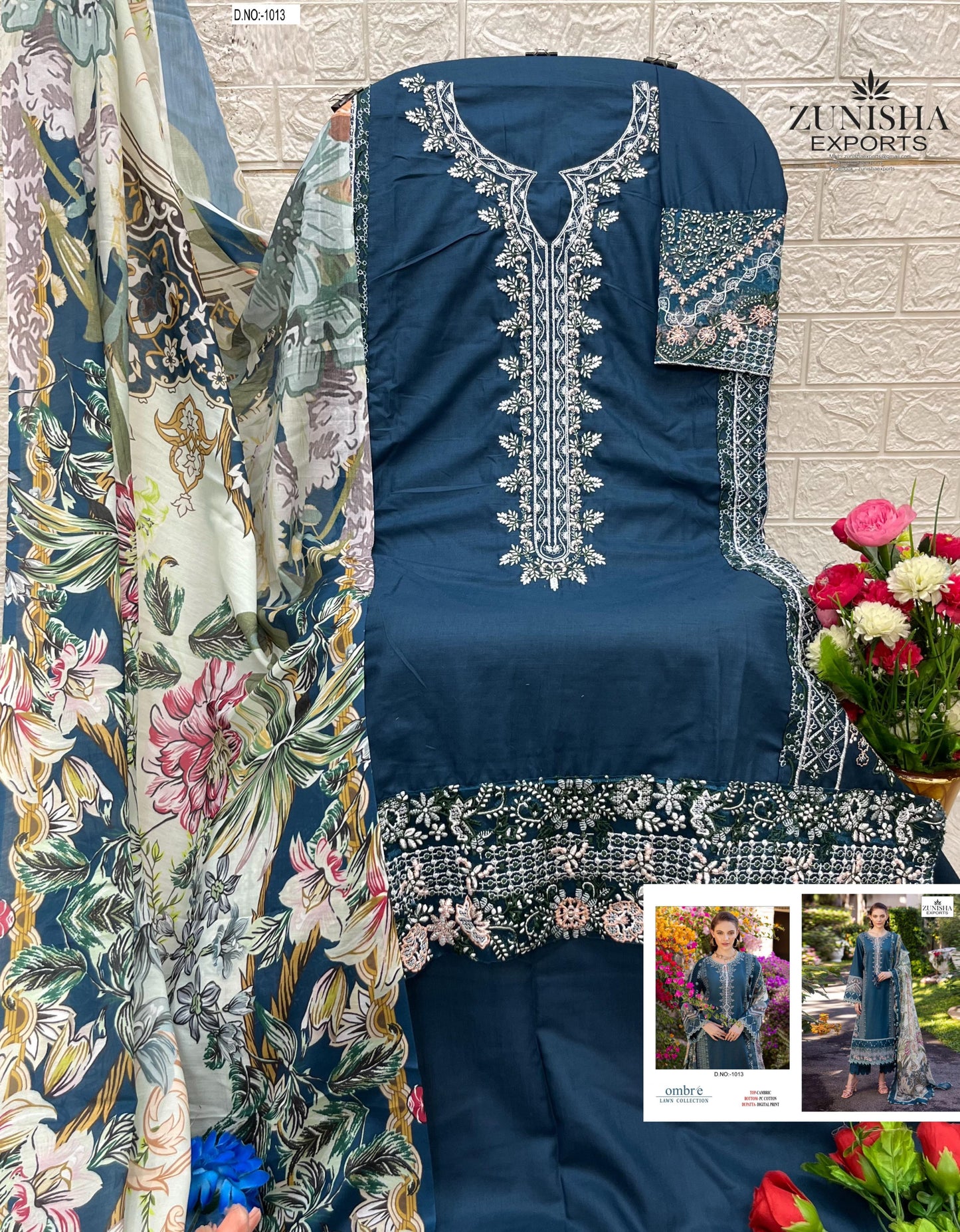1013 Ombre Lawn Collection Zunisha Exports Embroidery Pakistani Salwar Suits