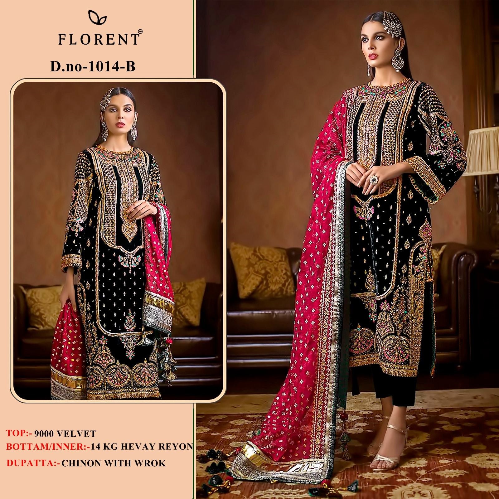 1014-B Florent Embroidery Velvet Suits