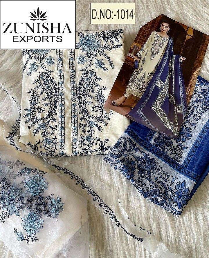 1014 White Zunisha Exports Embroidery Pakistani Salwar Suits