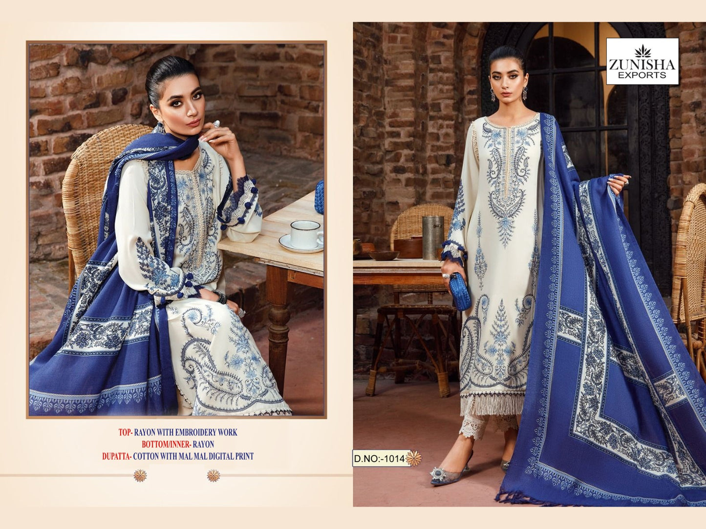 1014 White Zunisha Exports Embroidery Pakistani Salwar Suits