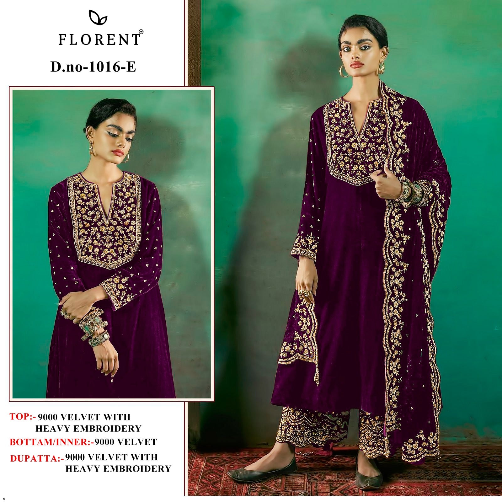 1016 E Florent Embroidery Work Velvet Suits
