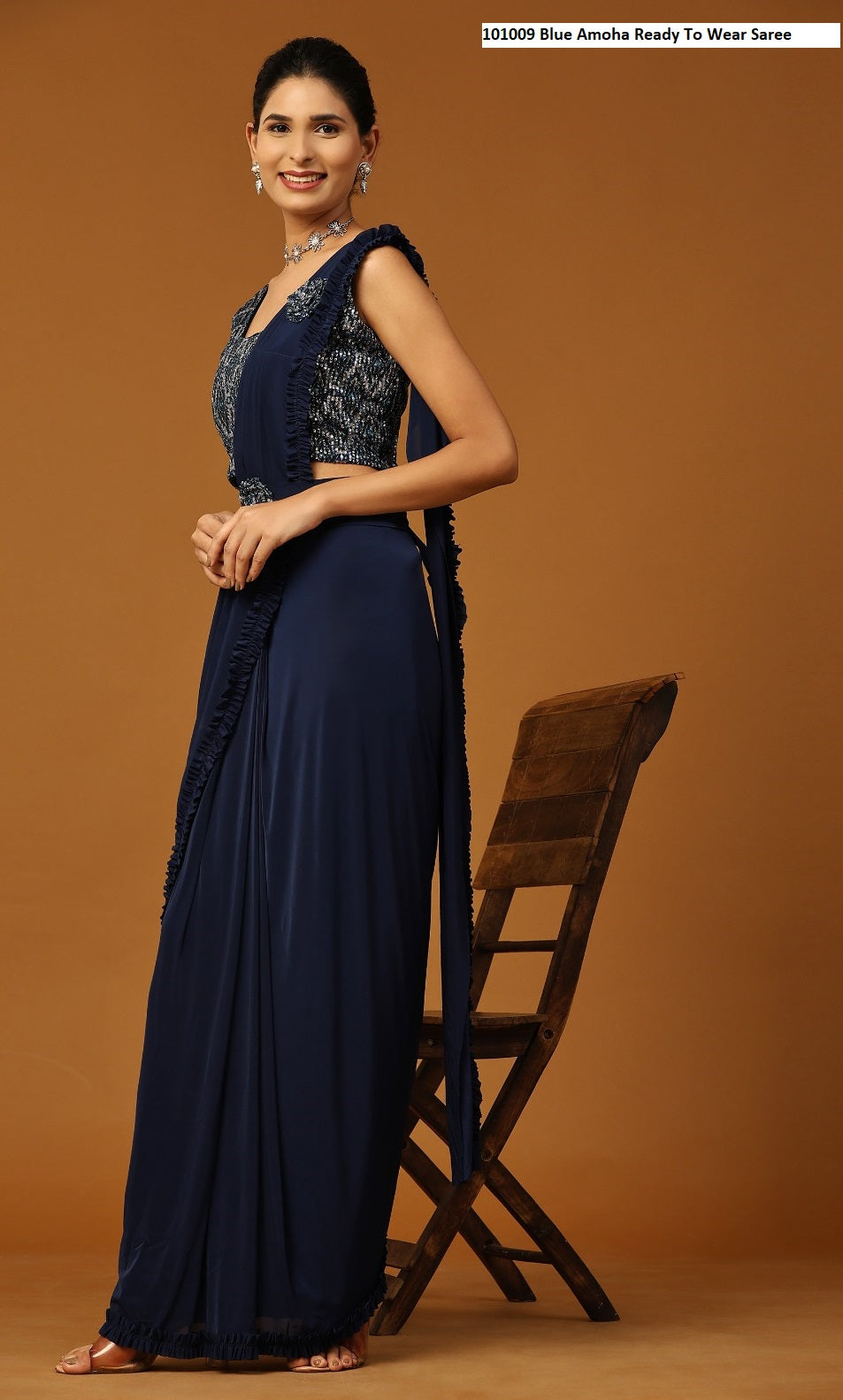 101009 Blue Amoha Ready To Wear Saree