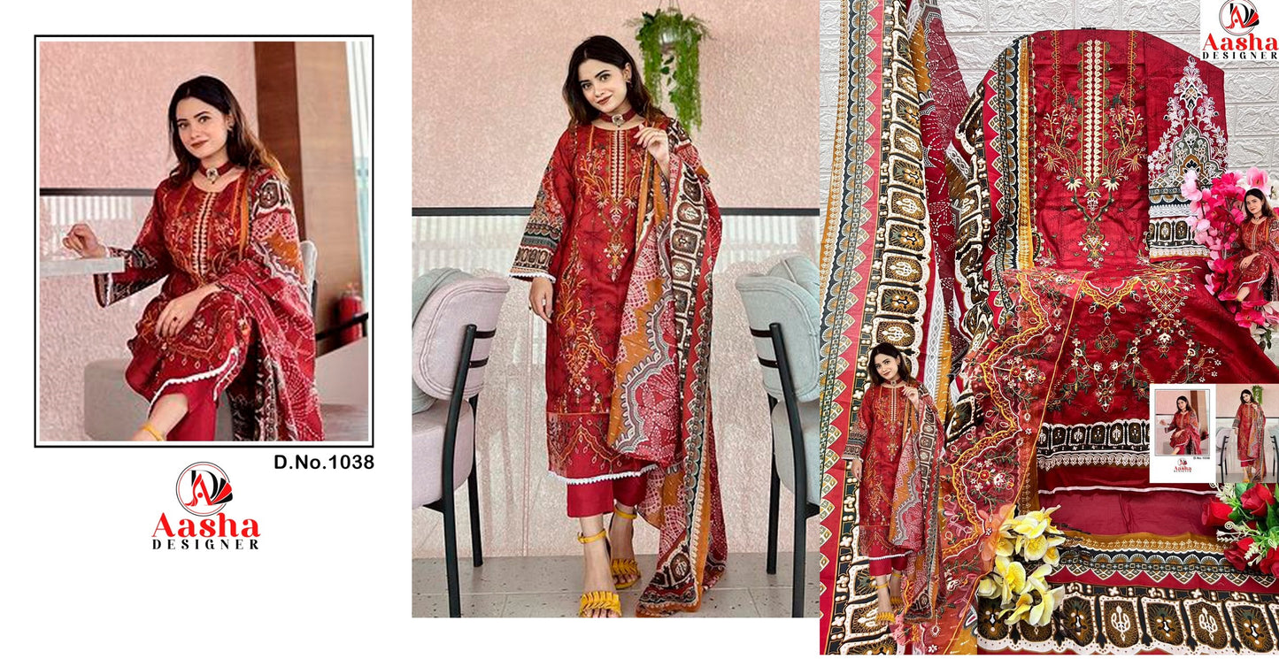 1038Red Aasha Designer Pakistani Salwar Suits