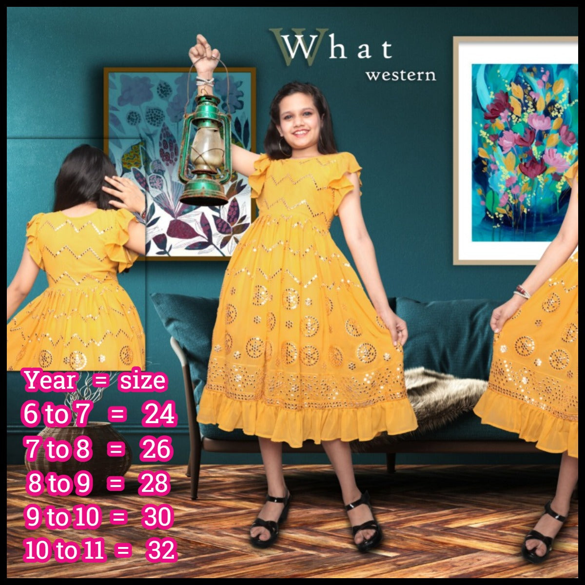 What Yellow Adm Girls Western Dress