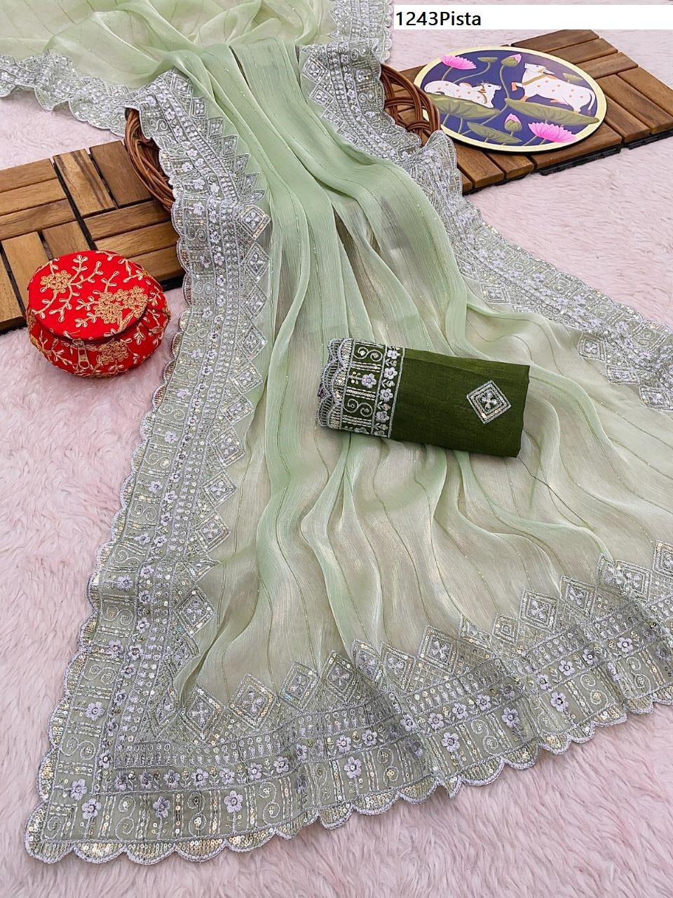 1243Pista Bt Sarees
