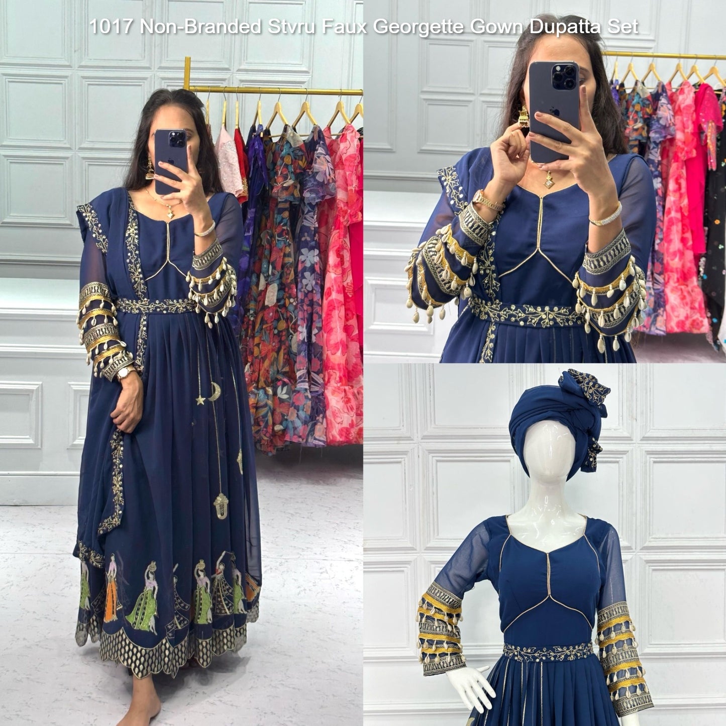 1017 Non-Branded Stvru Faux Georgette Gown Dupatta Set