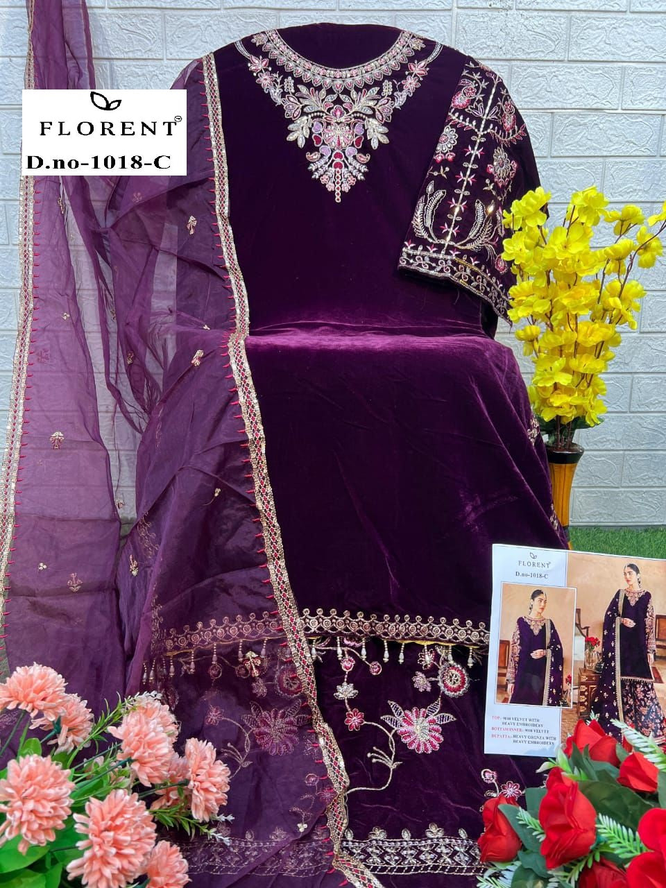 1018-C Florent Embroidery Velvet Suits