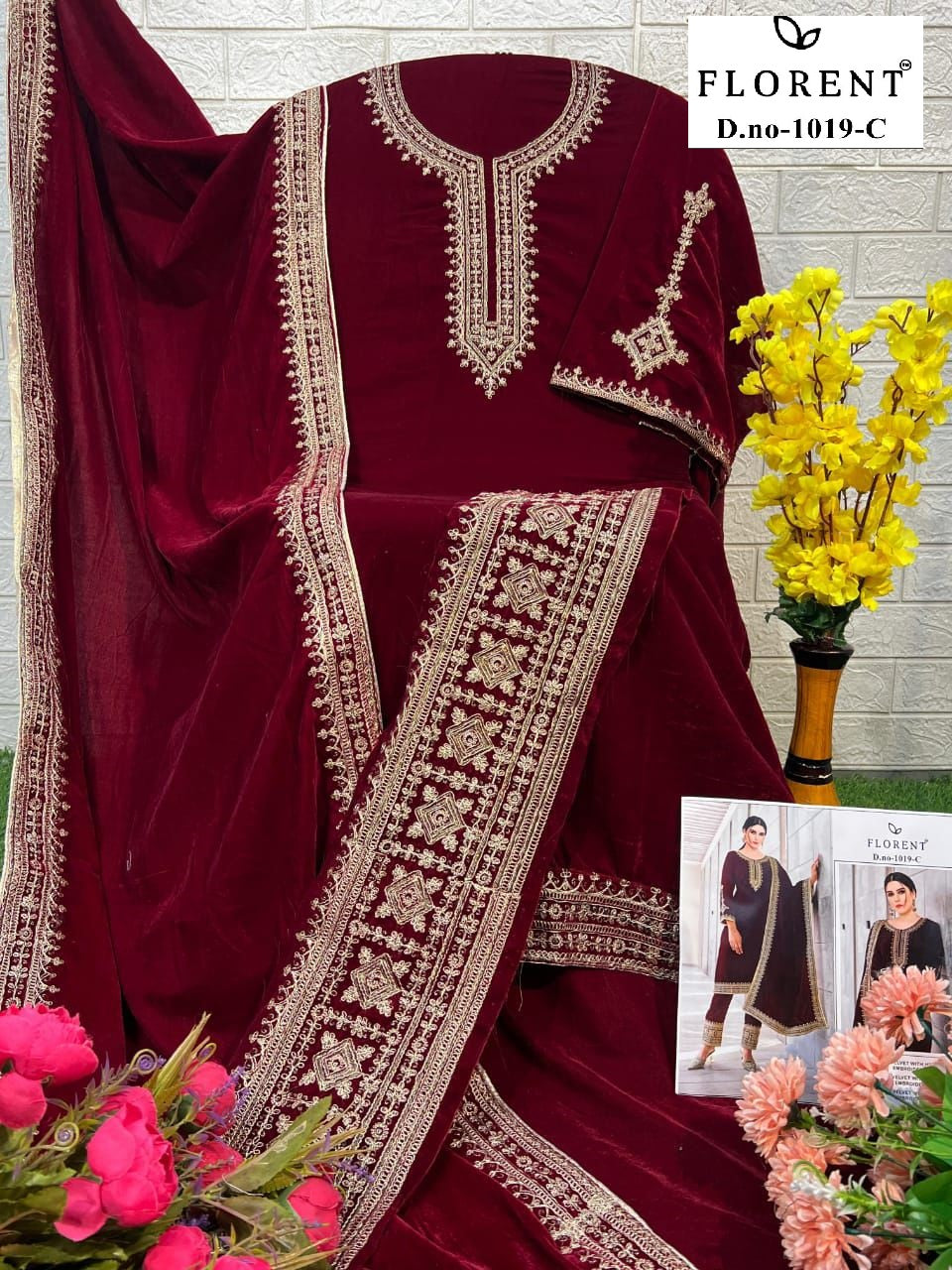 1019-C Florent Embroidery Velvet Suits