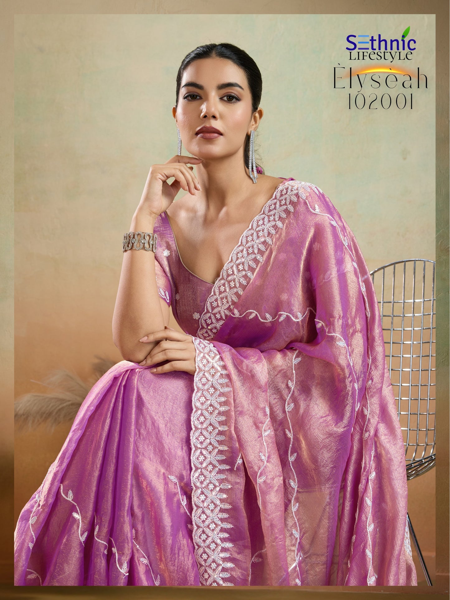102001 Elyseah Sethnic Velvet Chiffon Sarees