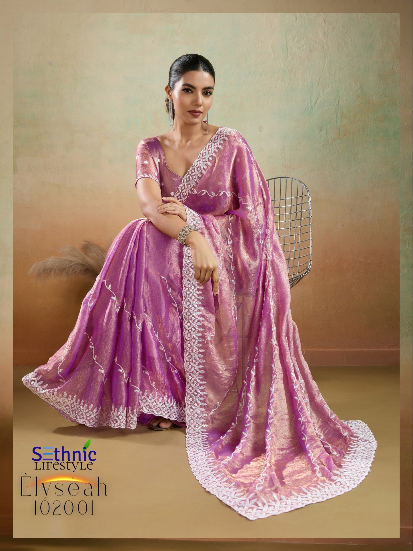 102001 Elyseah Sethnic Velvet Chiffon Sarees